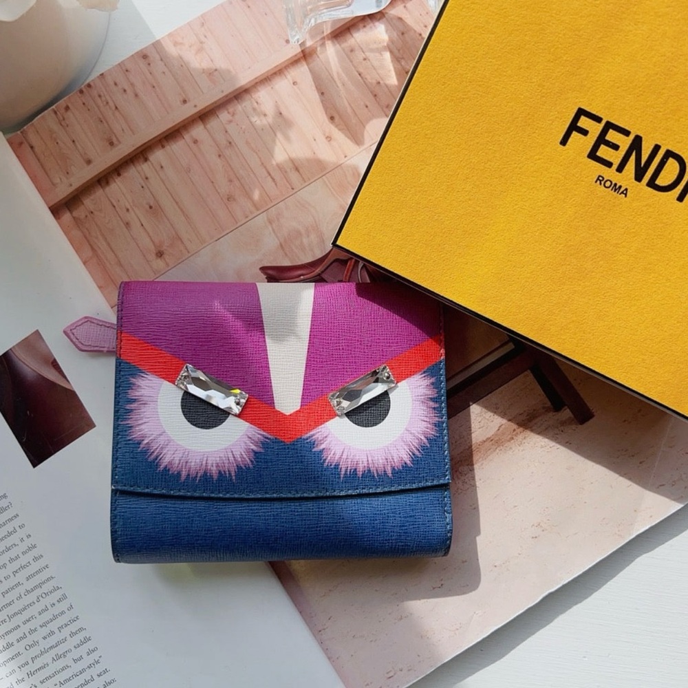 Fendi Monster Trifold Wallet Leather with Crystals Compact